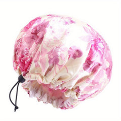 Adjustable Double Layer Satin Shower Cap Waterproof Bath Cap