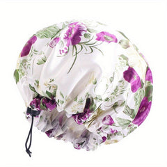 Adjustable Double Layer Satin Shower Cap Waterproof Bath Cap