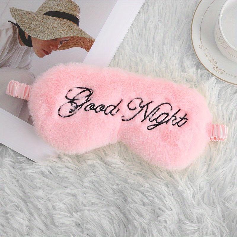 Plush Embroidered Letters Sleep Eye Mask Rabbit Hair Shading Silk Comfortable