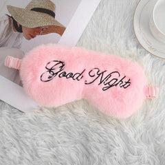 Plush Embroidered Letters Sleep Eye Mask Rabbit Hair Shading Silk Comfortable