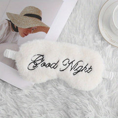 Plush Embroidered Letters Sleep Eye Mask Rabbit Hair Shading Silk Comfortable