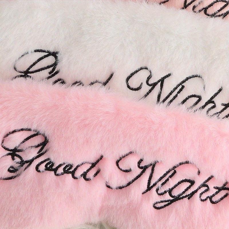 Plush Embroidered Letters Sleep Eye Mask Rabbit Hair Shading Silk Comfortable