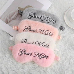 Plush Embroidered Letters Sleep Eye Mask Rabbit Hair Shading Silk Comfortable