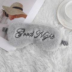 Plush Embroidered Letters Sleep Eye Mask Rabbit Hair Shading Silk Comfortable