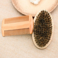 2pcs Boar Bristle Beard Brush Hair Comb Set Gift Bag