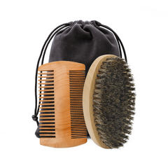 2pcs Boar Bristle Beard Brush Hair Comb Set Gift Bag