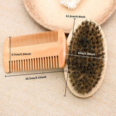 2pcs Boar Bristle Beard Brush Hair Comb Set Gift Bag