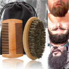 2pcs Boar Bristle Beard Brush Hair Comb Set Gift Bag