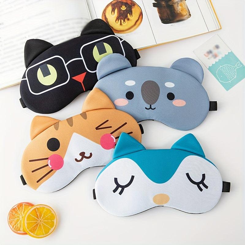 Cartoon Animal Sleep Eye Mask for Travel, Nap - Black