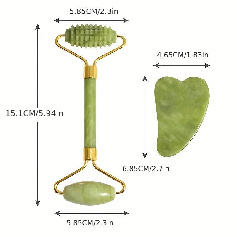 3pcs Roller Scraping Massage Set Green Phoenix Jade Facial Massager
