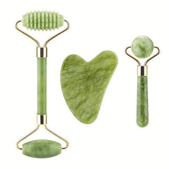 3pcs Roller Scraping Massage Set Green Phoenix Jade Facial Massager