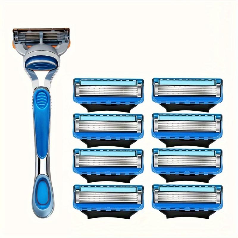 Men's Manual Razor Set 5 Layer Blades 1 Handle 4 Blades Classic Safety Razor
