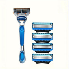 Men's Manual Razor Set 5 Layer Blades 1 Handle 4 Blades Classic Safety Razor