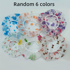6pcs Cartoon Shower Caps Adjustable Printed Bonnet Waterproof Bath Caps