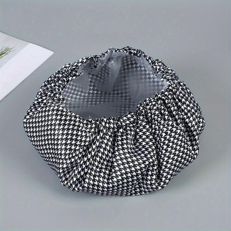 1pc Checkered Shower Caps Adjustable Waterproof Bath Caps