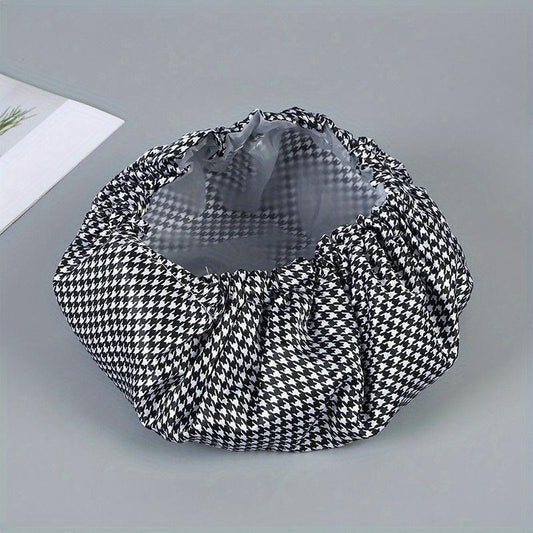 1pc Checkered Shower Caps Adjustable Waterproof Bath Caps