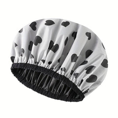 1pc Double Layer Shower Caps Adjustable Printed Bonnet Waterproof