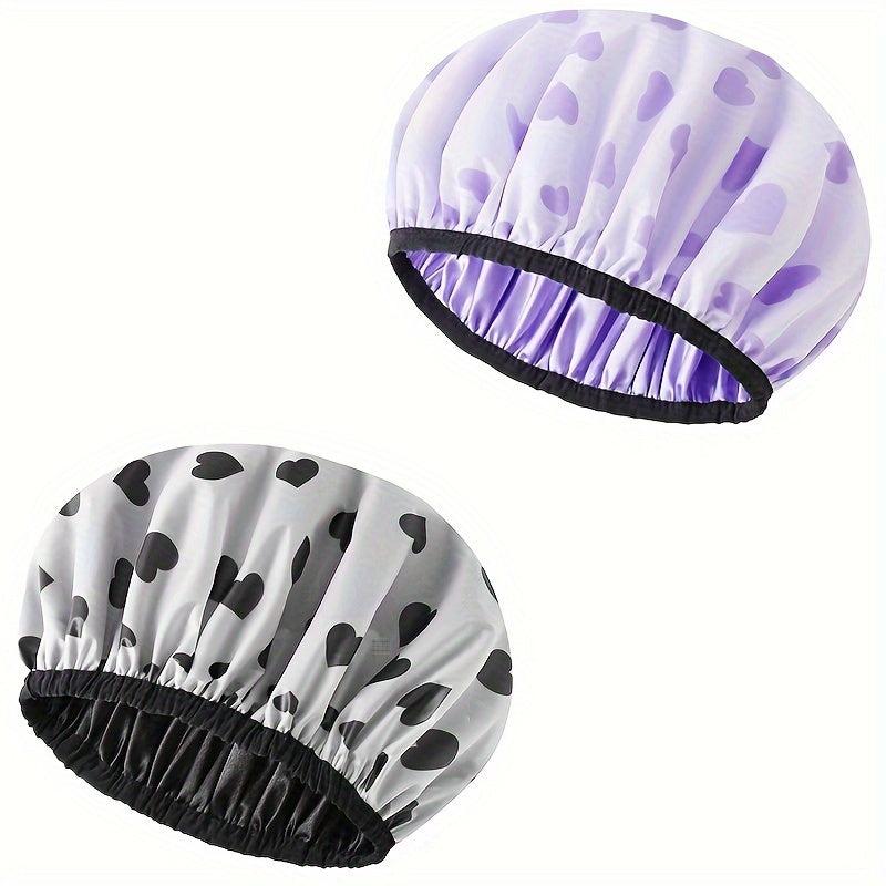 1pc Double Layer Shower Caps Adjustable Printed Bonnet Waterproof