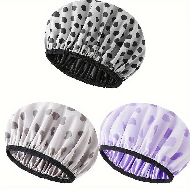 1pc Double Layer Shower Caps Adjustable Printed Bonnet Waterproof