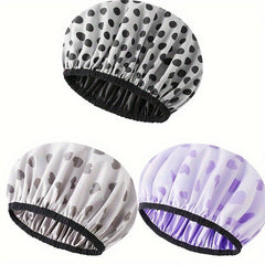 1pc Double Layer Shower Caps Adjustable Printed Bonnet Waterproof