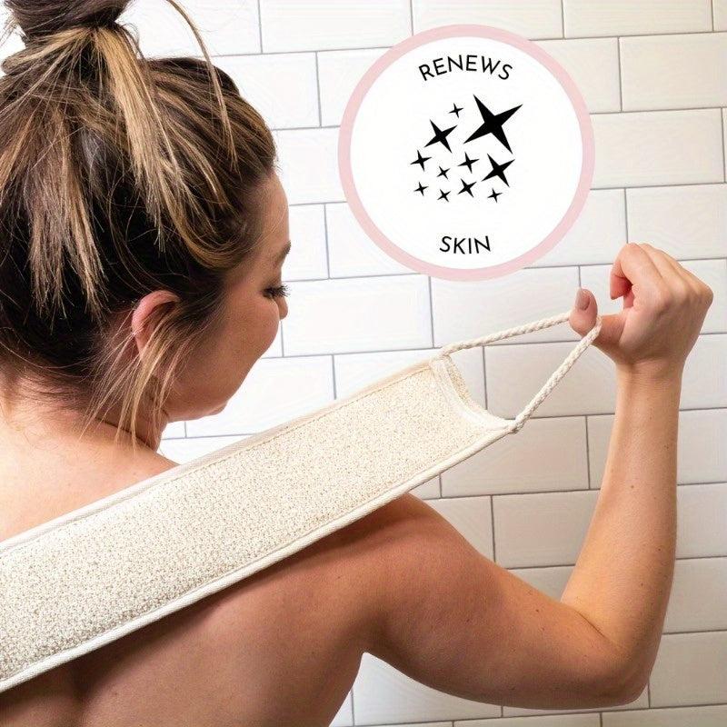 Linen Back Scrubber Towel with Handles for Body Exfoliation