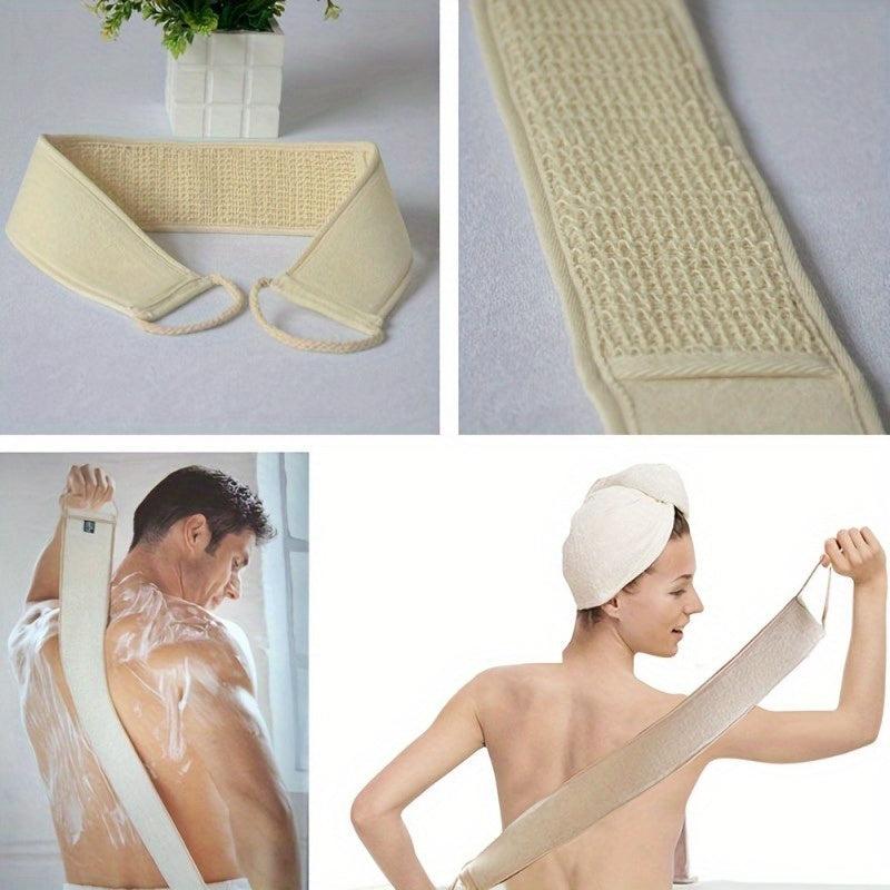 Linen Back Scrubber Towel with Handles for Body Exfoliation