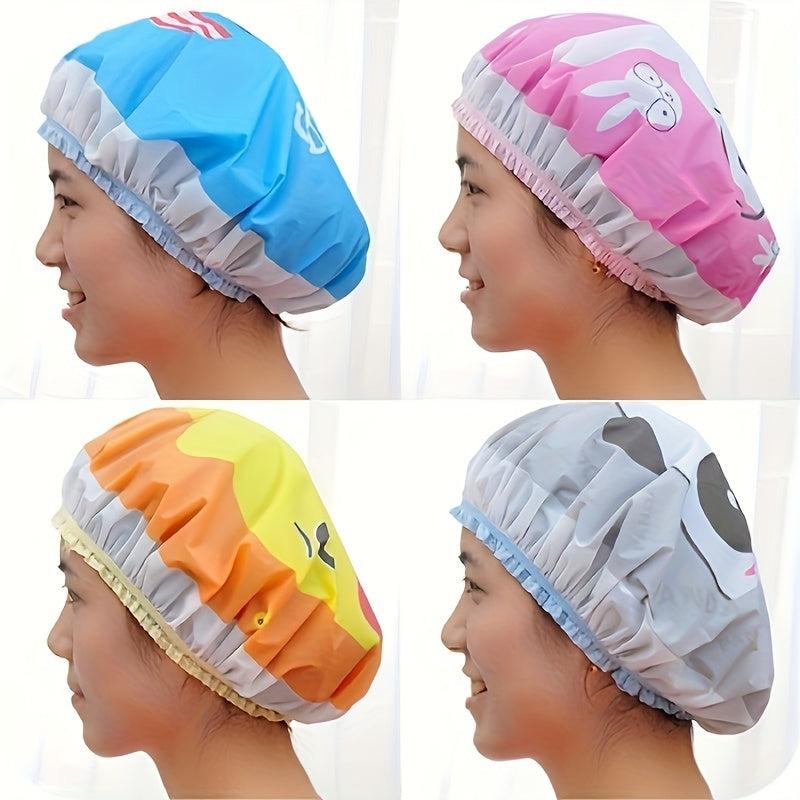 5pcs Cartoon Shower Caps Adjustable Waterproof Bath Caps