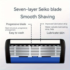 Men's Manual 7 Layer Razor with Non Slip Handle and 3 12 15 21 27 30 36 Blades