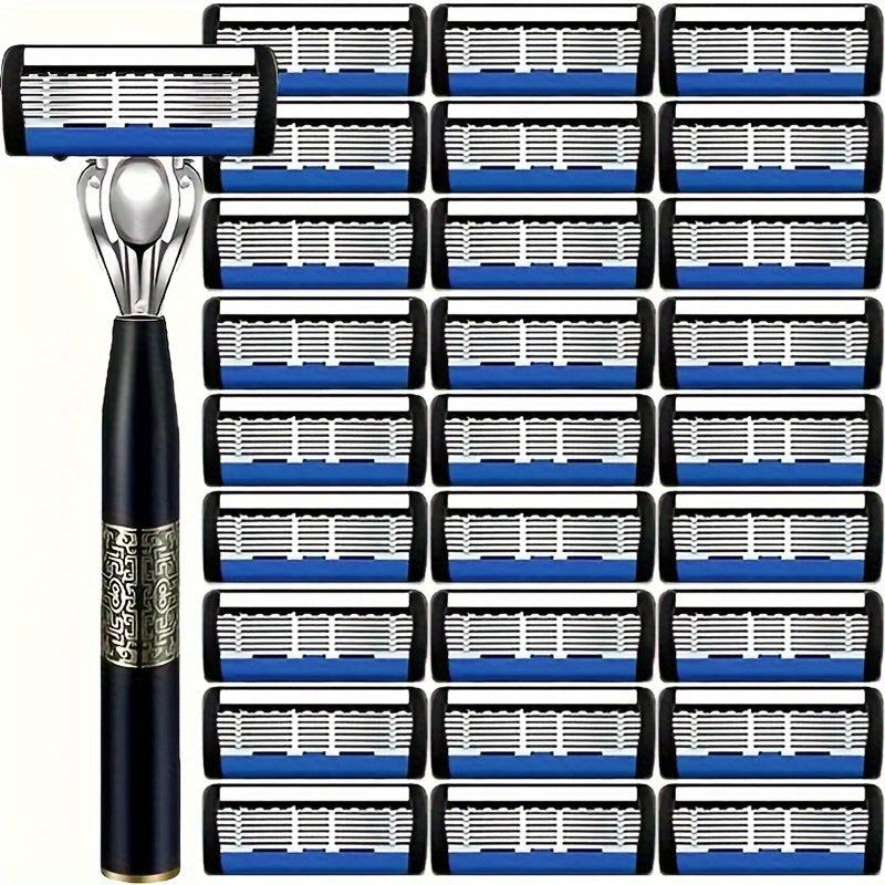Men's Manual 7 Layer Razor with Non Slip Handle and 3 12 15 21 27 30 36 Blades