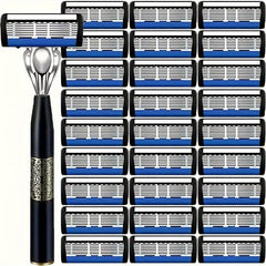 Men's Manual 7 Layer Razor with Non Slip Handle and 3 12 15 21 27 30 36 Blades