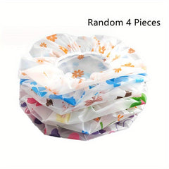 4pcs Adjustable Printed Shower Caps Reusable Waterproof Bath Bonnet