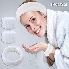1pc Single 3pcs Set Reusable Spa Headband Wrist Washband Face Wash Straps Set