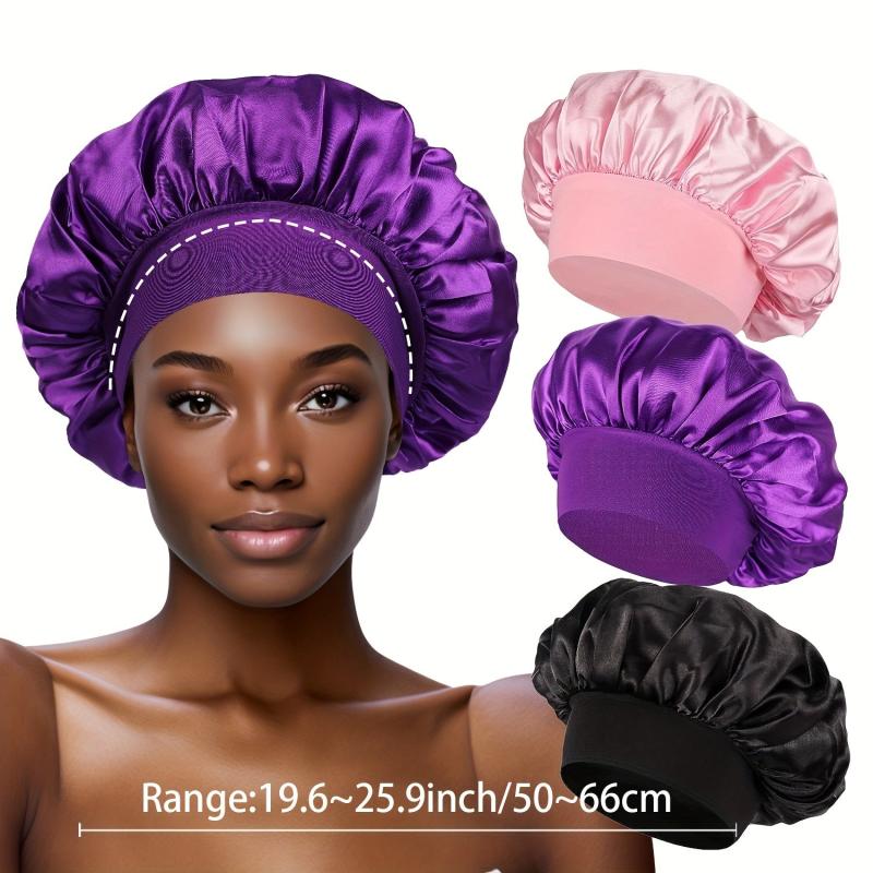 3pcs Satin Bonnet Hair Cap For Sleeping Women