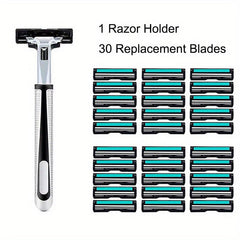 Retro Wet Shaving Twin Blade Safety Razor Holder with 30 Stainless Steel Blades