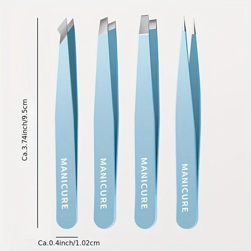 4Pcs Tweezers Set with Leather Case for Women
