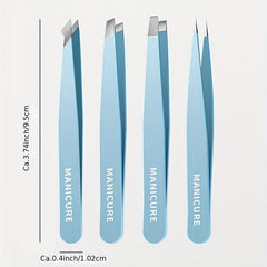 4Pcs Tweezers Set with Leather Case for Women