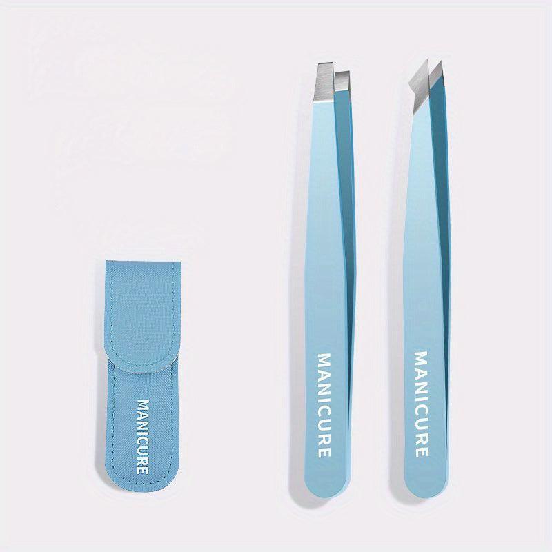 4Pcs Tweezers Set with Leather Case for Women