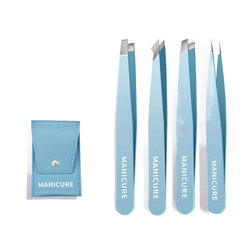 4Pcs Tweezers Set with Leather Case for Women