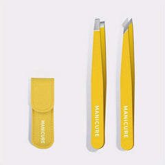 4Pcs Tweezers Set with Leather Case for Women