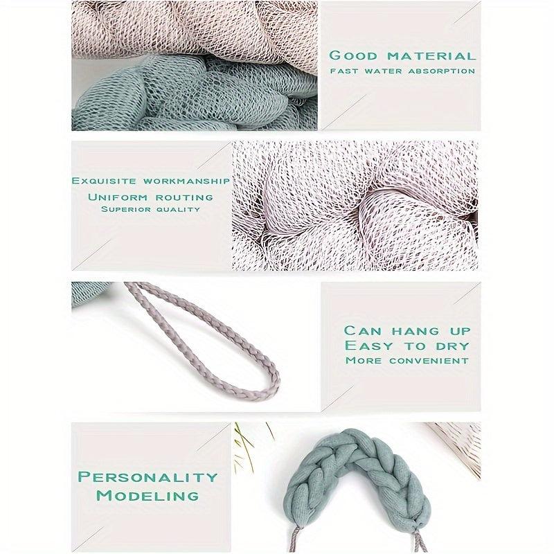 Long Stretch Back Sponge With Rope Handles Exfoliating Body Scrub