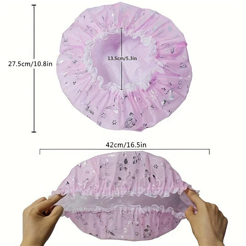 2pcs Double Layer Shower Caps Adjustable Printed Bonnet