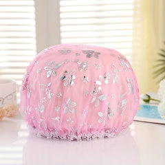 2pcs Double Layer Shower Caps Adjustable Printed Bonnet