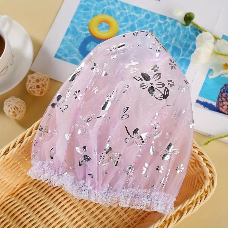 2pcs Double Layer Shower Caps Adjustable Printed Bonnet
