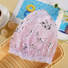 2pcs Double Layer Shower Caps Adjustable Printed Bonnet