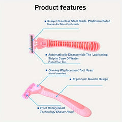 Pink Ladies Manual Razor 3 Layer Stainless Steel Blades