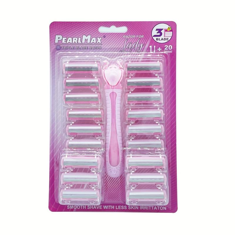 Pink Ladies Manual Razor 3 Layer Stainless Steel Blades