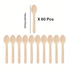 60Pcs Wooden Tableware Fork Spoon Set for Parties Wedding Banquets