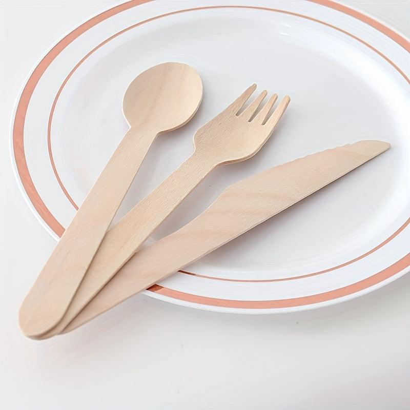 60Pcs Wooden Tableware Fork Spoon Set for Parties Wedding Banquets