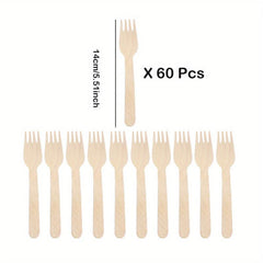 60Pcs Wooden Tableware Fork Spoon Set for Parties Wedding Banquets