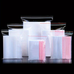 100pcs Ziplock Bag Red Edge PE Transparent Plastic Food Packaging Bag